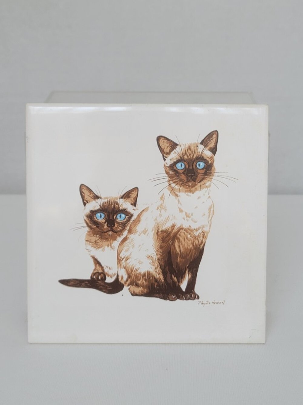 Vintage Screen Craft Phyllis Howard Siamese Cats Ceramic Plaque Trivet Tile